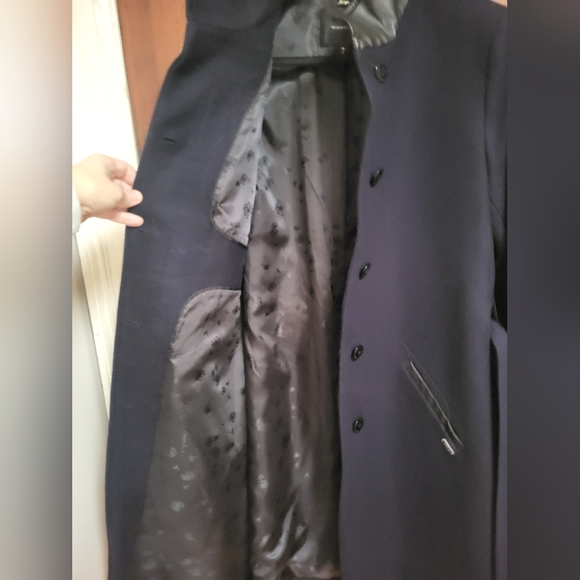 Maison Scotch Soda Blue Navy Wool 3/4 Coat with Leather Collar Size M NWOT - Picture 7 of 8